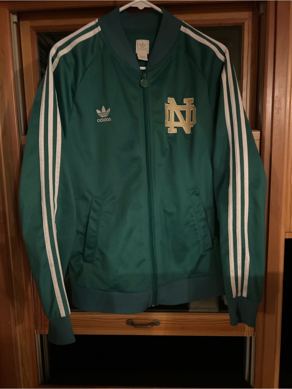 adidas Green Bomber Track Jacket with White Stripes and ND Crest